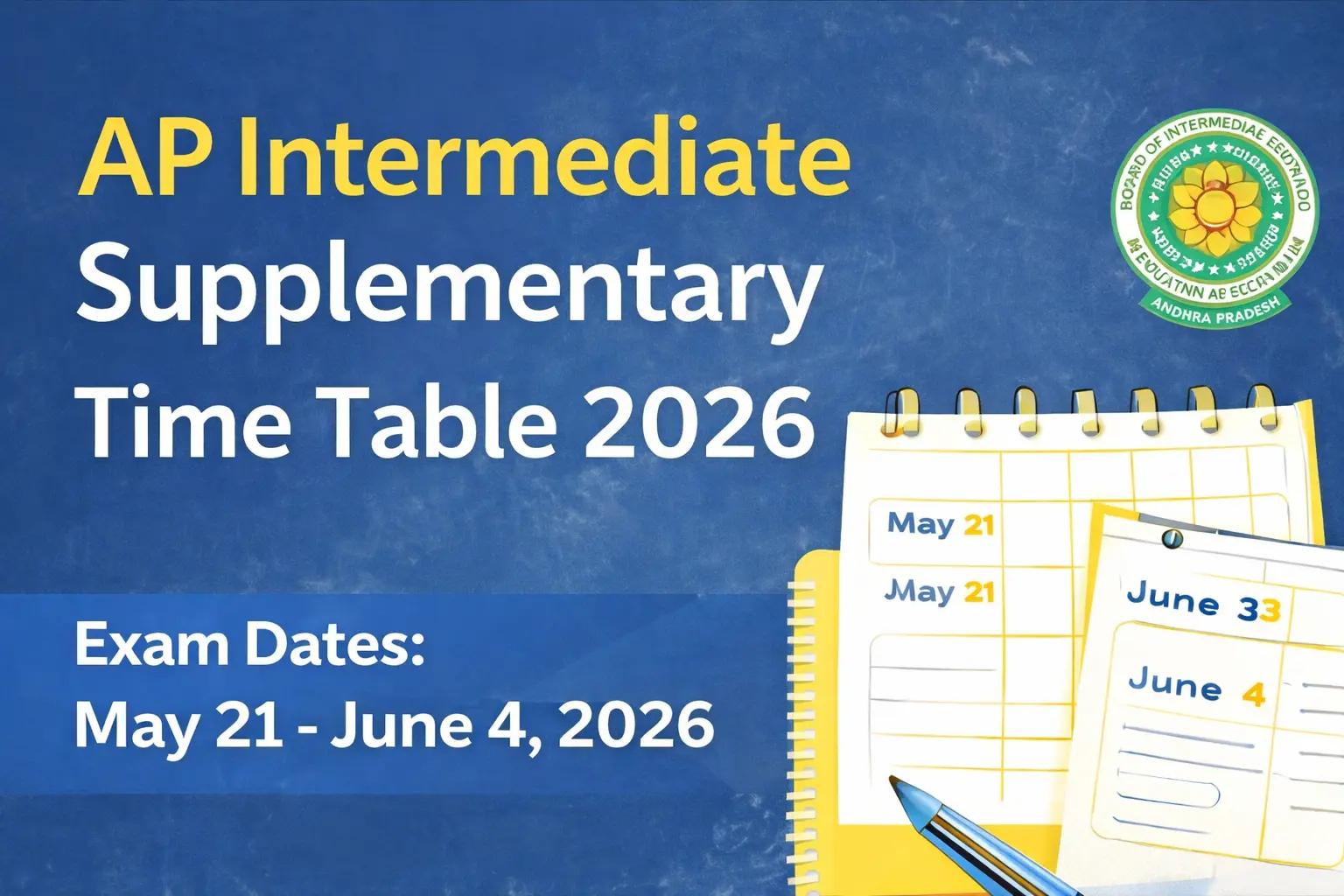 AP Intermediate Supplementary Time Table 2026 | IPASE Dates, Fee Details
