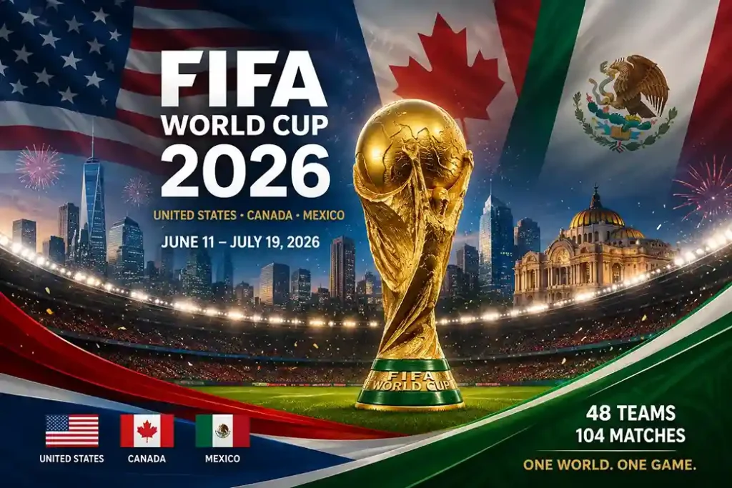 FIFA World Cup 2026 complete guide featuring qualified teams, match schedule, host cities, stadiums, and the official World Cup trophy
