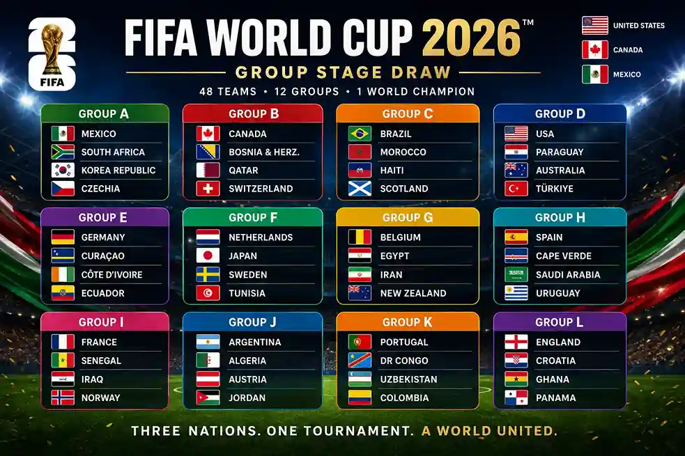 FIFA World Cup 2026 complete guide featuring qualified teams, match schedule, host cities, stadiums, and the official World Cup trophy